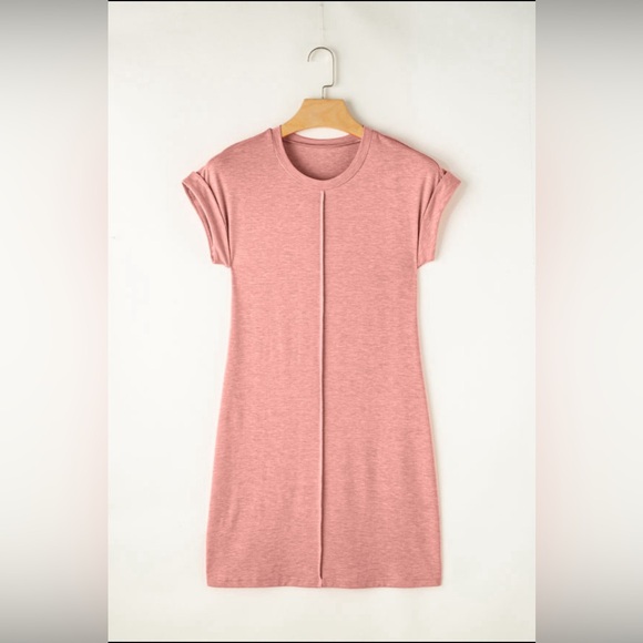 Rose Pink Out Seam Summer Stretch Mini Dress - Picture 3 of 7